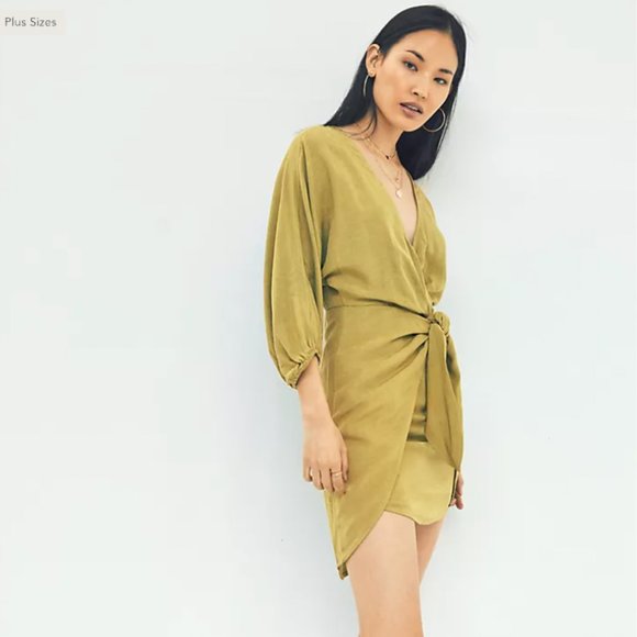 NWT ANTHROPOLOGIE | Puff-Sleeve Wrap Mini Dress Green 2P - Picture 1 of 8